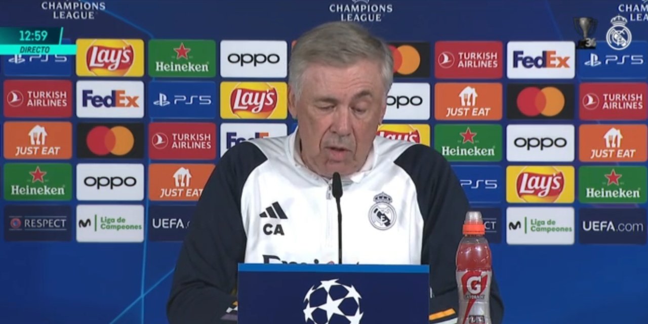 Ancelotti passou pela sala de imprensa. Captura/RMTV