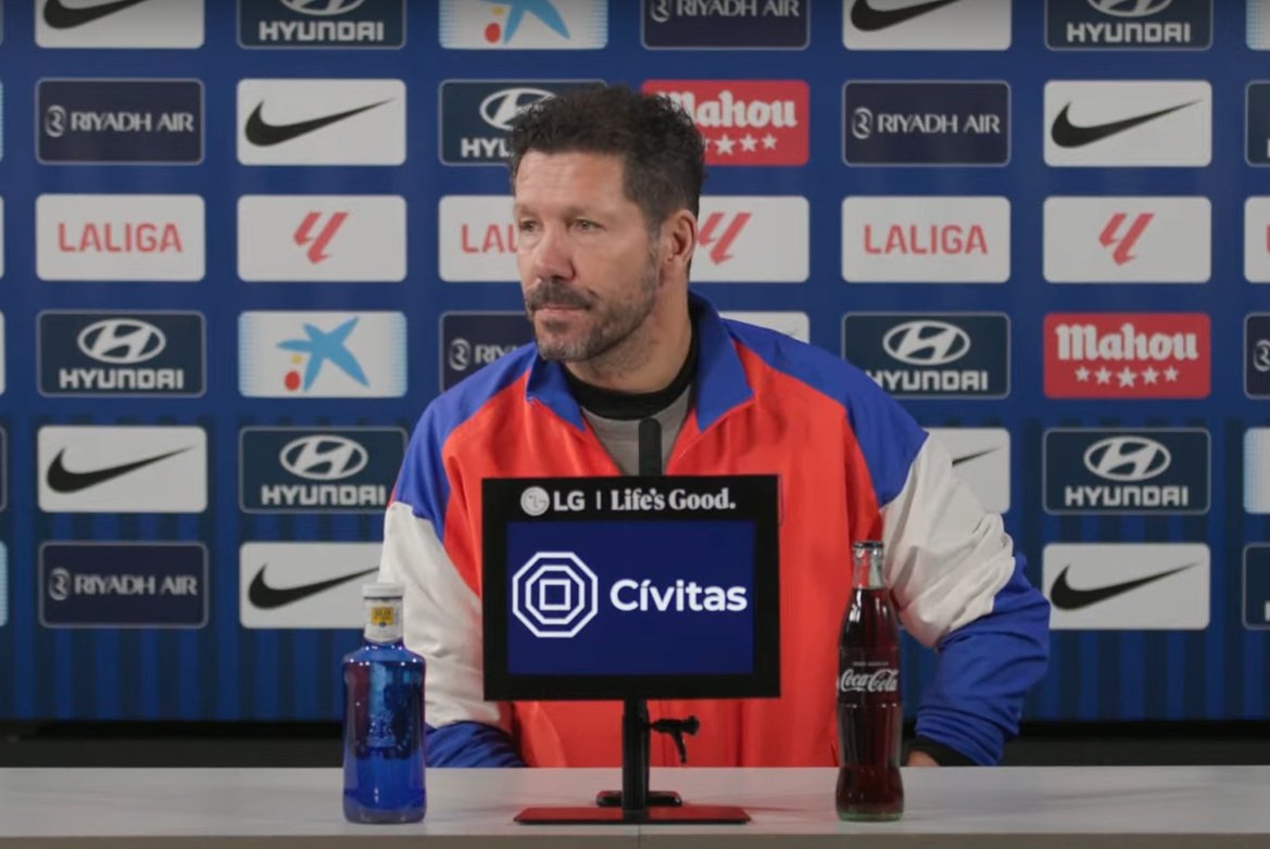 Diego Pablo Simeone cumplirá 700 partidos al frente del Atlético de Madrid. Captura/Atleti