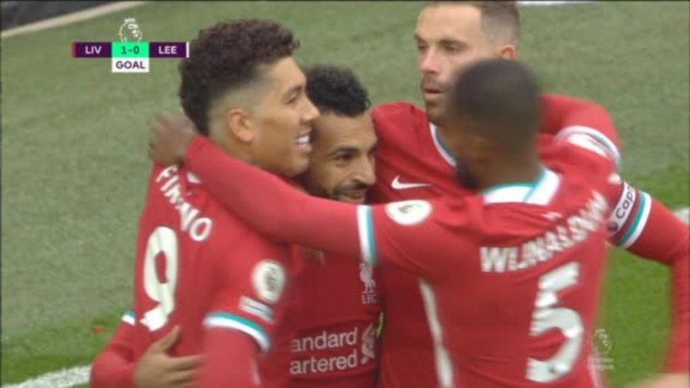 Salah scored Liverpool's first goal of the 2020-21 Premier League season.  Captura/DAZN