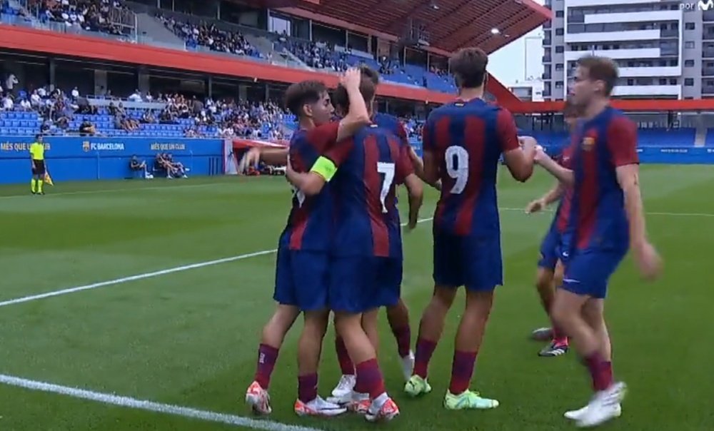 El Barça ganó al Antwerp en la Youth League. Captura/MovistarFutbol