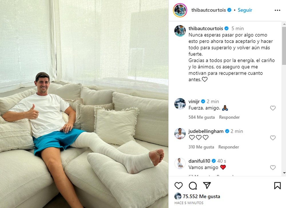 Le parole di Courtois dopo il grave infortunio. Instagram/thibautcourtois