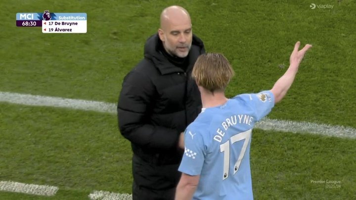 De Bruyne reproached Guardiola after being subbed off, who soothed him on the bench