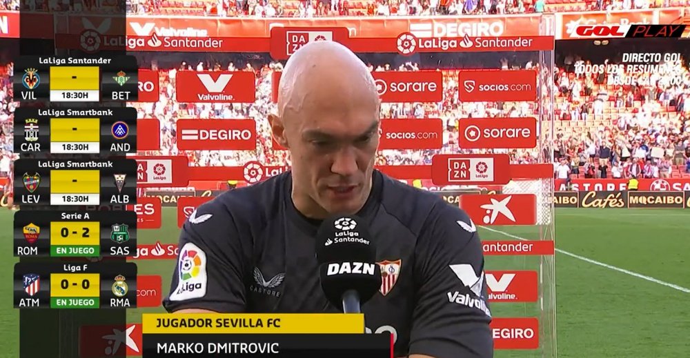 Captura de imagen de Dmitrovic tras el Sevilla-Almería. Captura/GOL