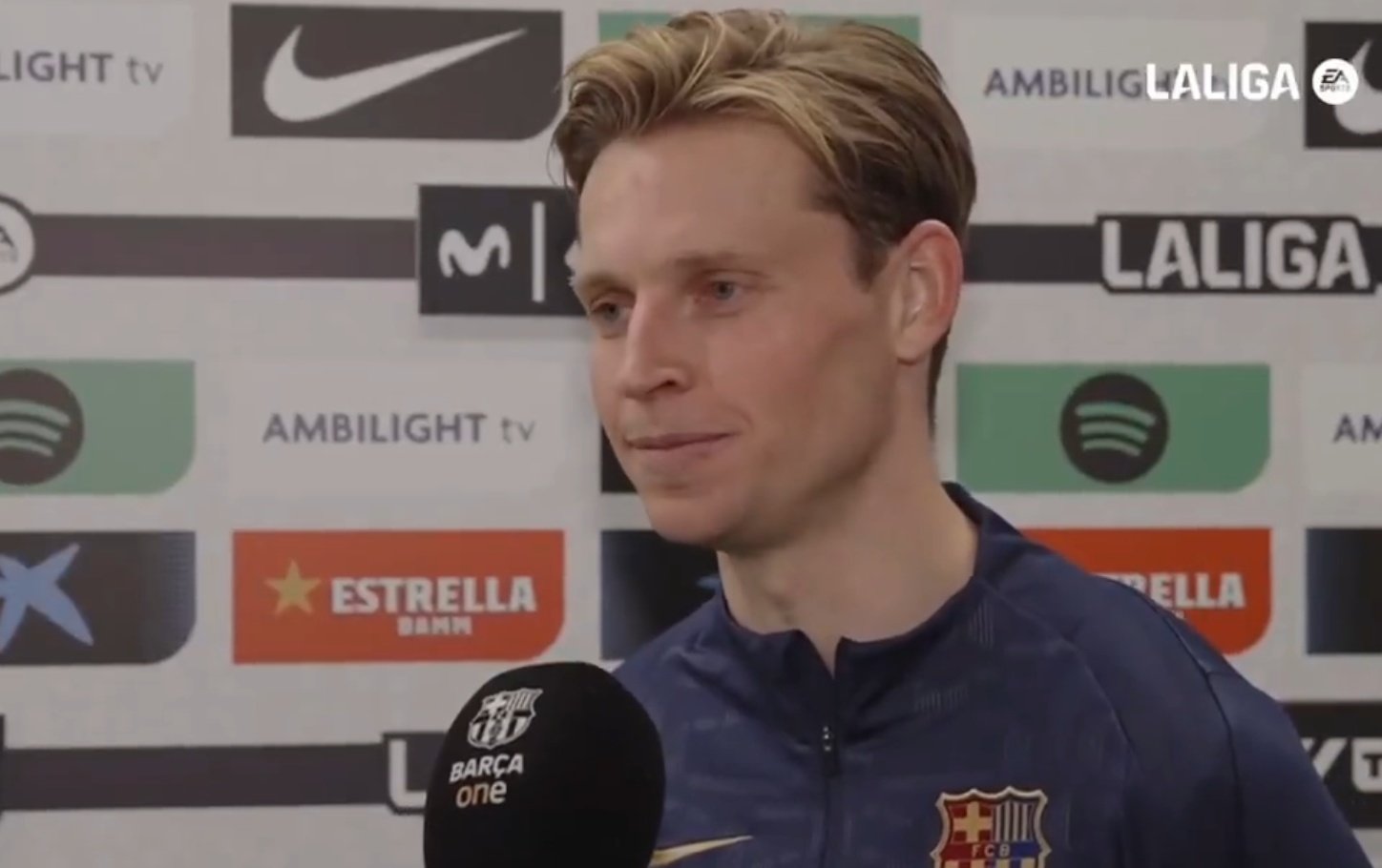 De Jong urged his team to be cautious despite returning to the top of La Liga. Screenshot/Movistar