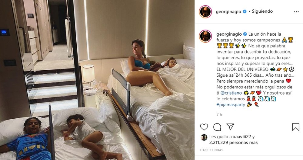 Georgina celebró el título de Cristiano con un 'pijama party'. Instagram/Georginagio