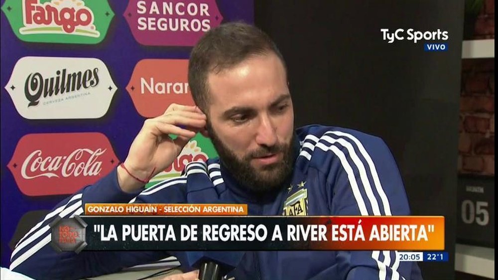 Higuaín agradeció a River que le diera la oportunidad de jugar en el Madrid. Captura/TyCSports