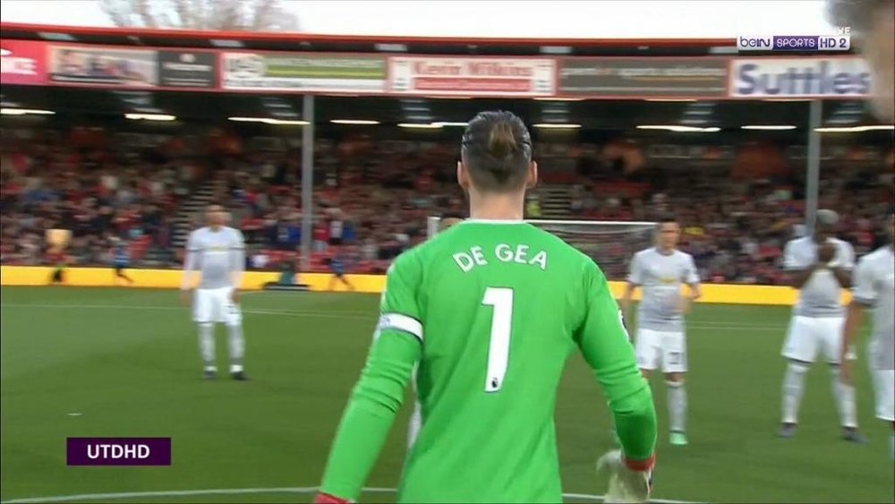 De Gea captained United against Bournemouth. Screenshot/beINSports