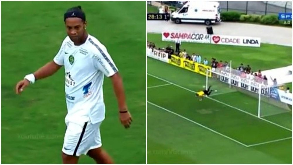 La tête de Ronaldinho après la parade du gardien. Captura/SporTV