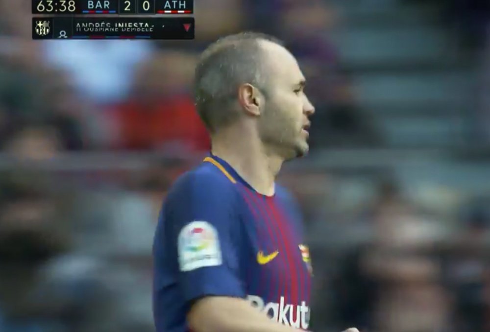 Iniesta was given a great ovation by the Barca fans. Screenshot/beINSports