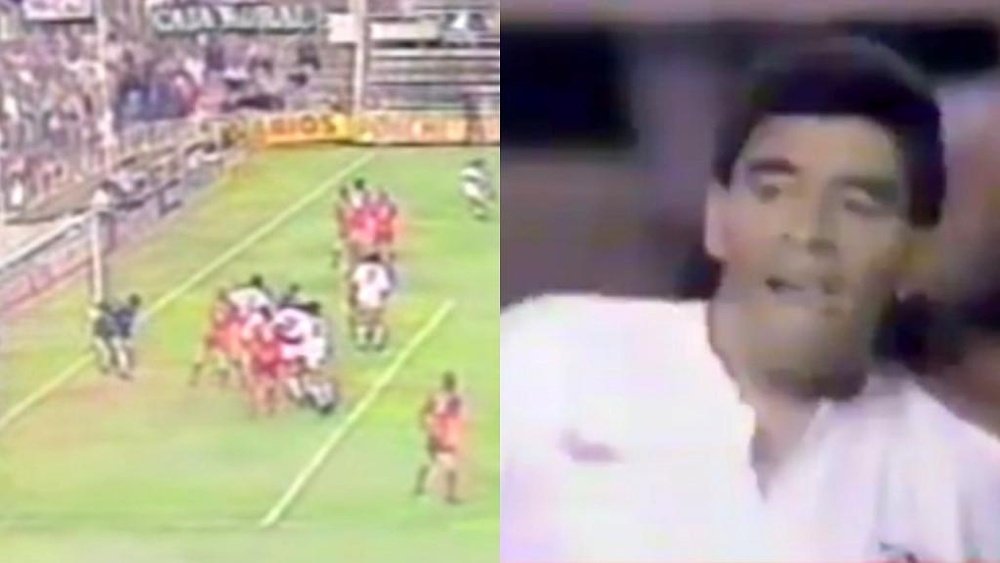 Maradona hizo de las suyas en en Sevilla-Bayern. Captura