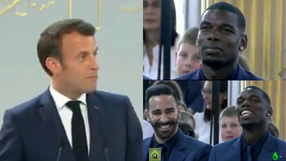 Risas de Pogba y Rami cuando habló Macron. Captura/LaSexta