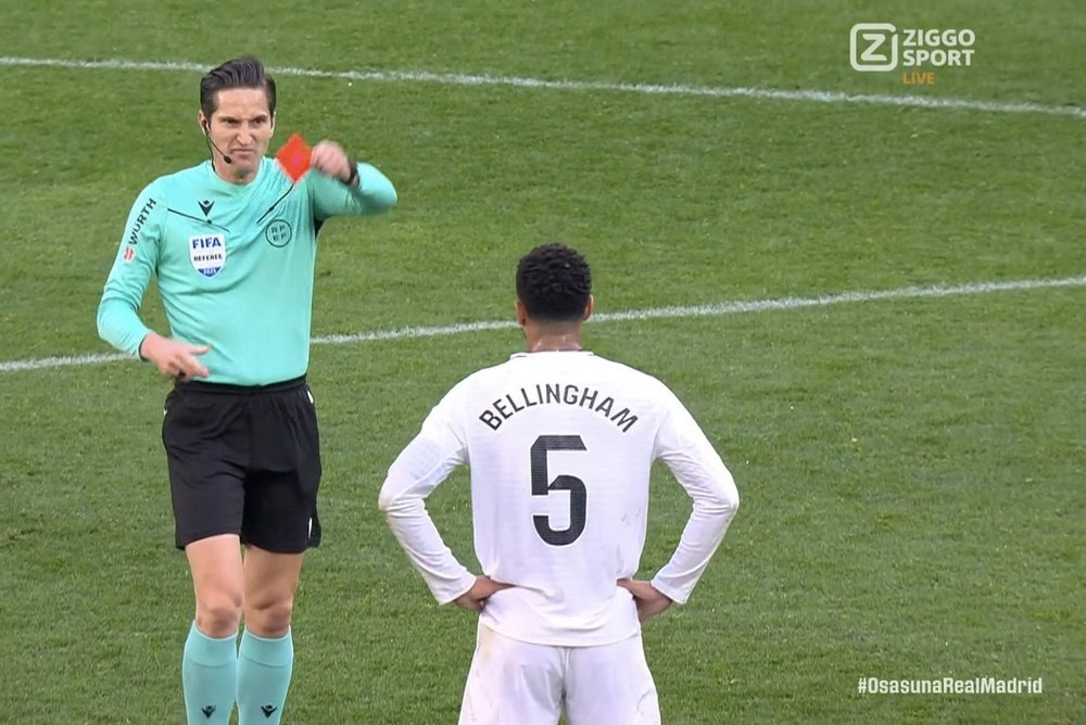 Bellingham was sent off in Osasuna-Real Madrid clash. SCREENSHOT/ZiggoSport