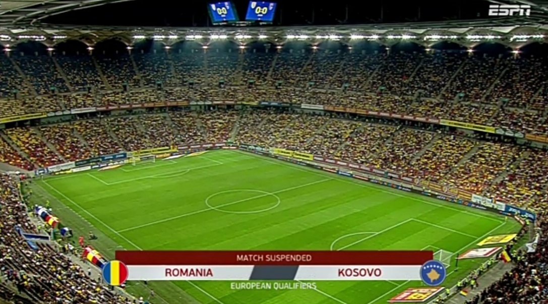 Suspendido el encuentro entre Rumanía y Bolivia. Captura/UEFATV