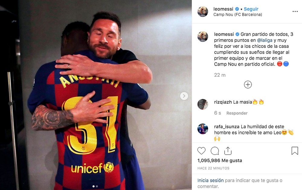 A mensagem de Messi a Ansu Fati. Instagram/LeoMessi