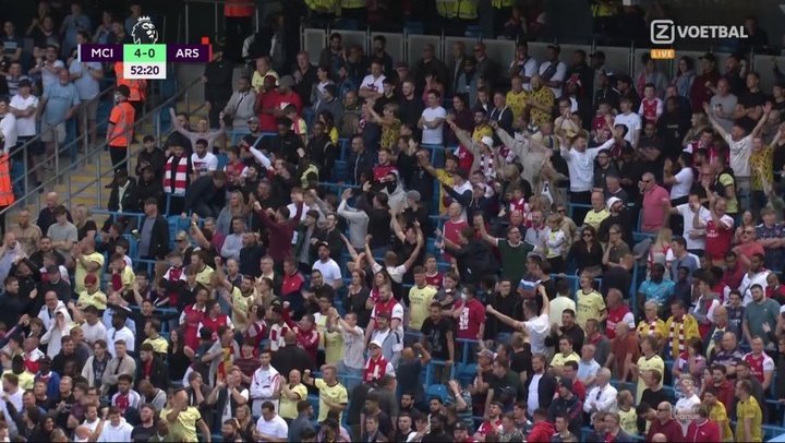 Unusual scenes as Arsenal fans celebrate Man City's 4th goal!!