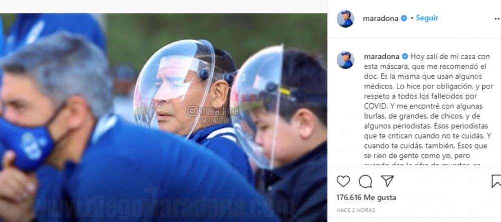 Maradona se calentó y mucho. Instagram/Maradona