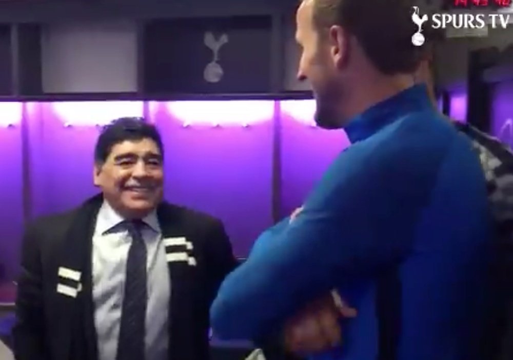Maradona met with Kane in the Tottenham dressing room before their win over Liverpool. Twitter/ESPN