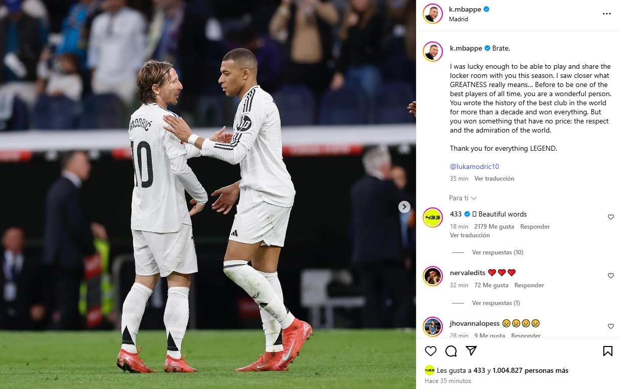 Mbappé también se despidió de Modric. Instagram/k.mbappe