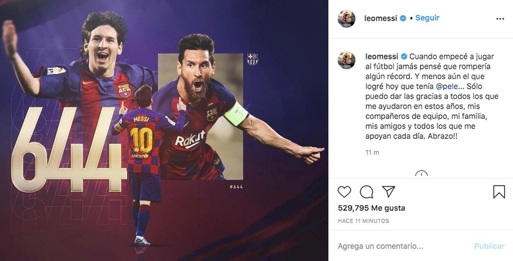 Messi comemorou seus 644 gols com muita emoção. Instagram/LeoMessi
