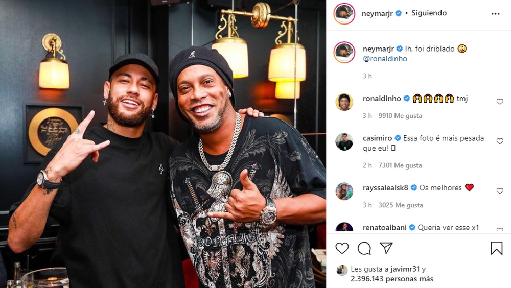 Neymar cenó con Ronaldinho. Instagram/neymarjr
