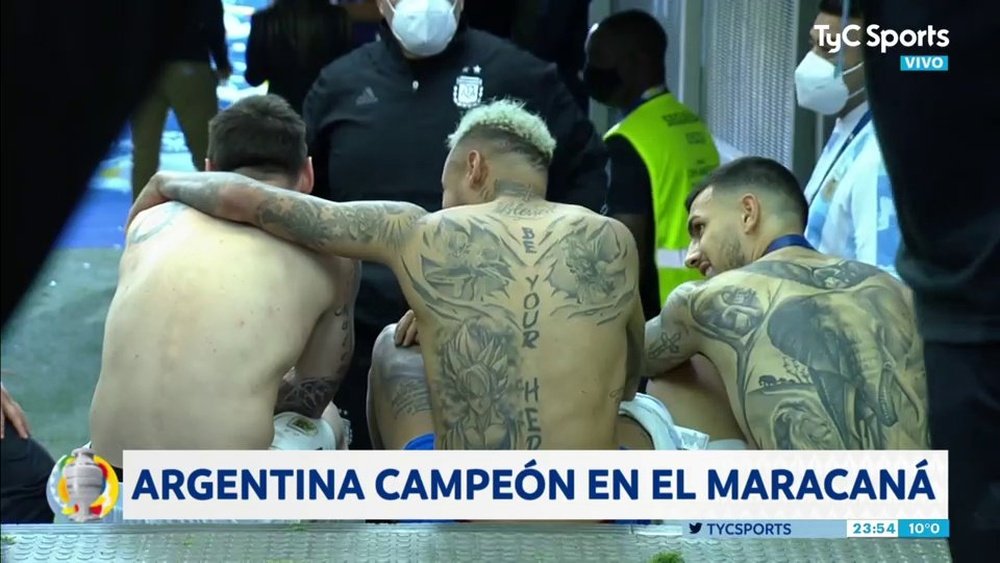 Paredes, Messi and Neymar chatted after the Copa America final. Captura7TyCSports