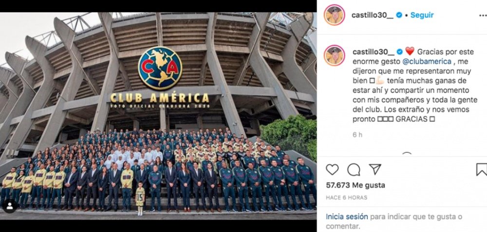 Nico Castillo agradeció el detalle al América. Instagram/Castillo30_