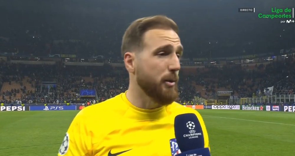 Oblak spoke to the Movistar microphones after the 1-0 defeat to Inter. Screenshot/Movistar
