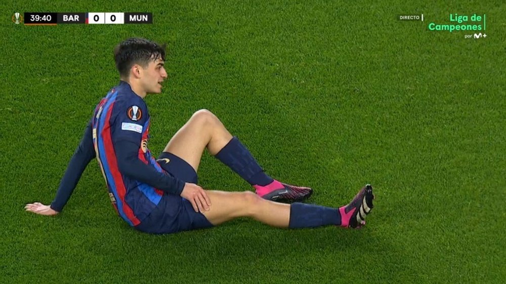 Pedri sort sur blessure. Captura/MovistarLigadeCampeones