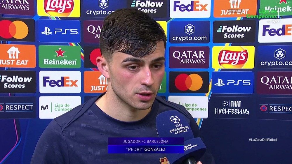 Pedri explained why he he always tries to work hard in defence. Screenshot/MovistarLigadeCampeones