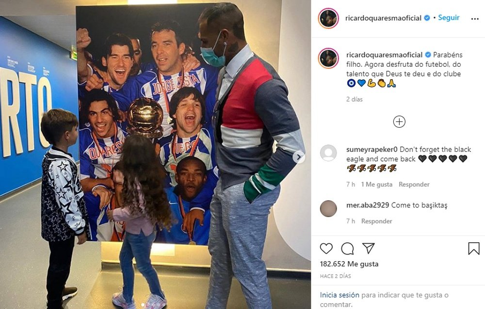 Quaresma felicitó a su hijo por fichar por el Oporto. Instagram/Ricardoquaresmaoficial