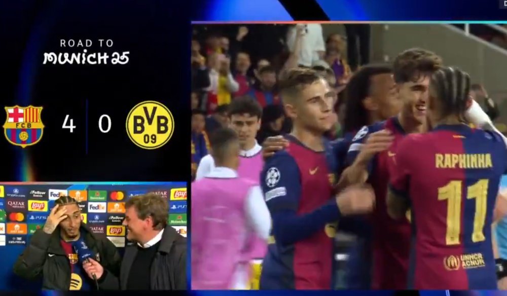 Raphinha se mostró preocupado por el primer gol. Captura/Movistar