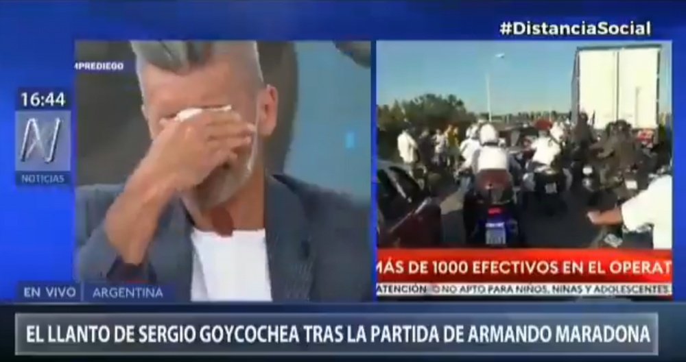 Las lágrimas de Sergio Goycochea al recordar a Maradona. Captura/TelevisiónPublica