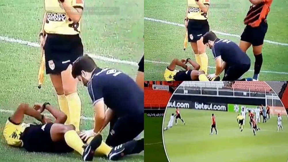Le reclamaron un penalti y se lesionó de gravedad. Captura/Goleadainfo