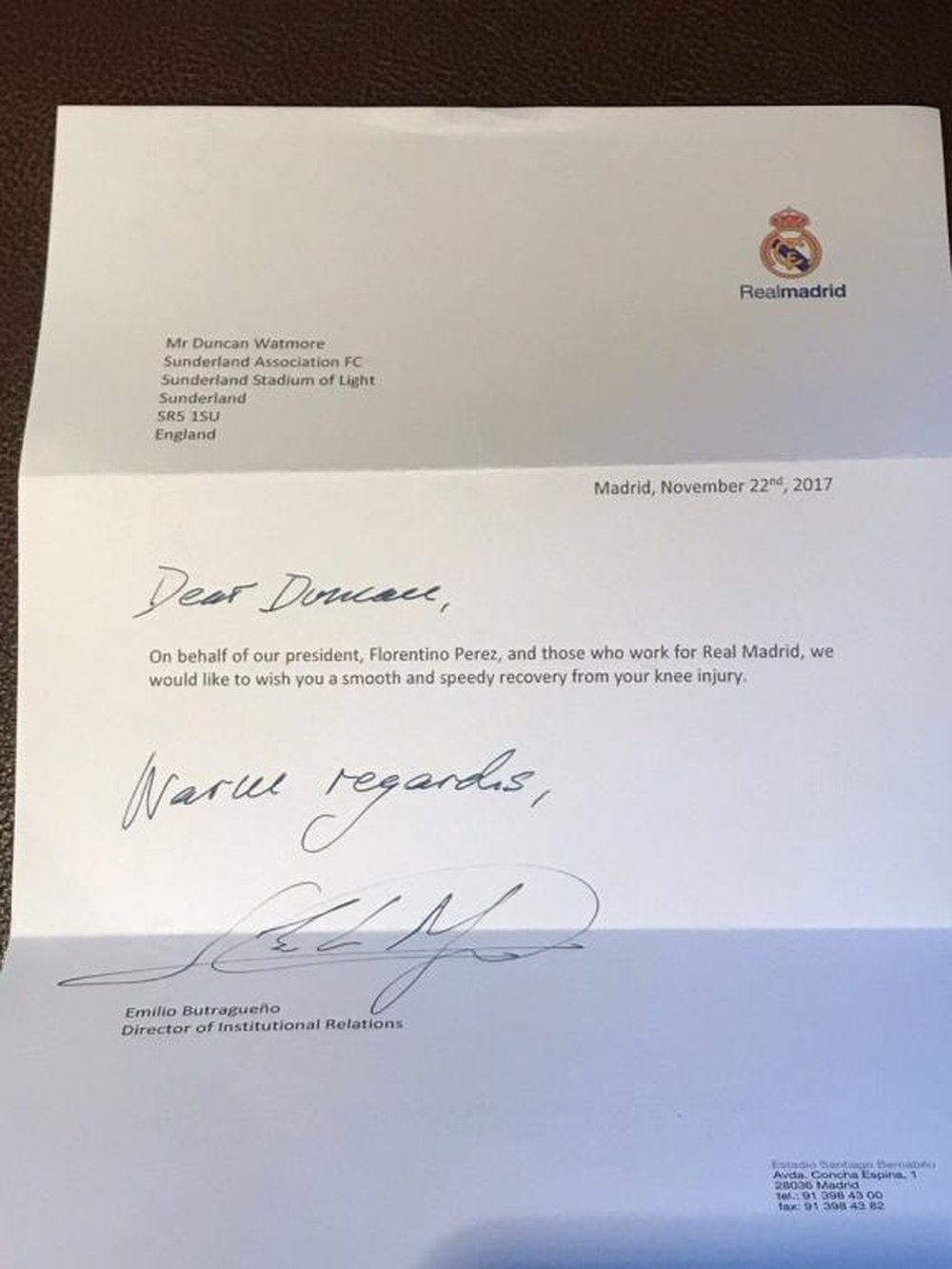 El Madrid envió una carta a un jugador que sufre un calvario con las lesiones. Twitter