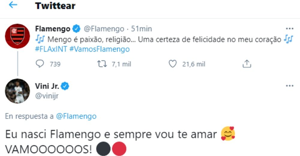 Vinicius se acordó de Flamengo. https://fotos.subefotos.com/6776c396255147ee97e7ec677770f081o.png