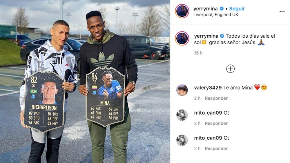 Yerry Mina celebró su mejora en el FIFA 20. Instagram/yerrymina