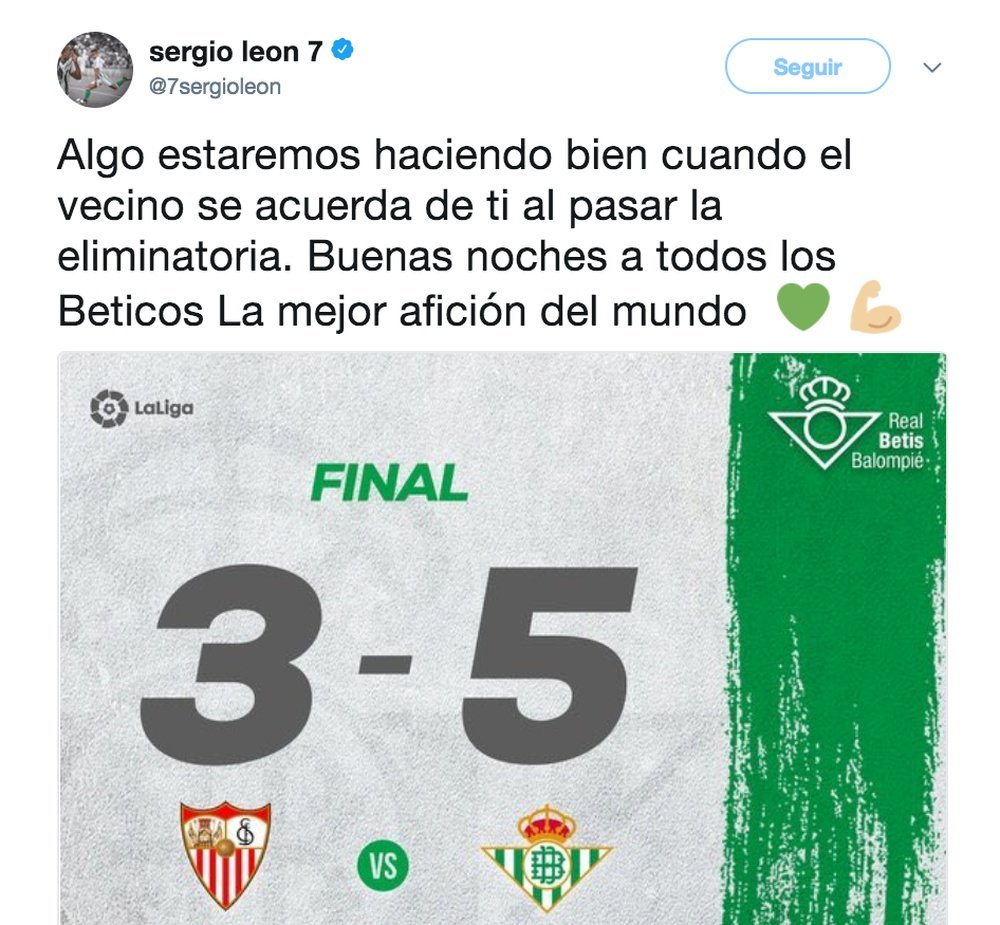 Sergio León entró al trapo tras la celebración polémica del Sevilla. Captura/SergioLeón