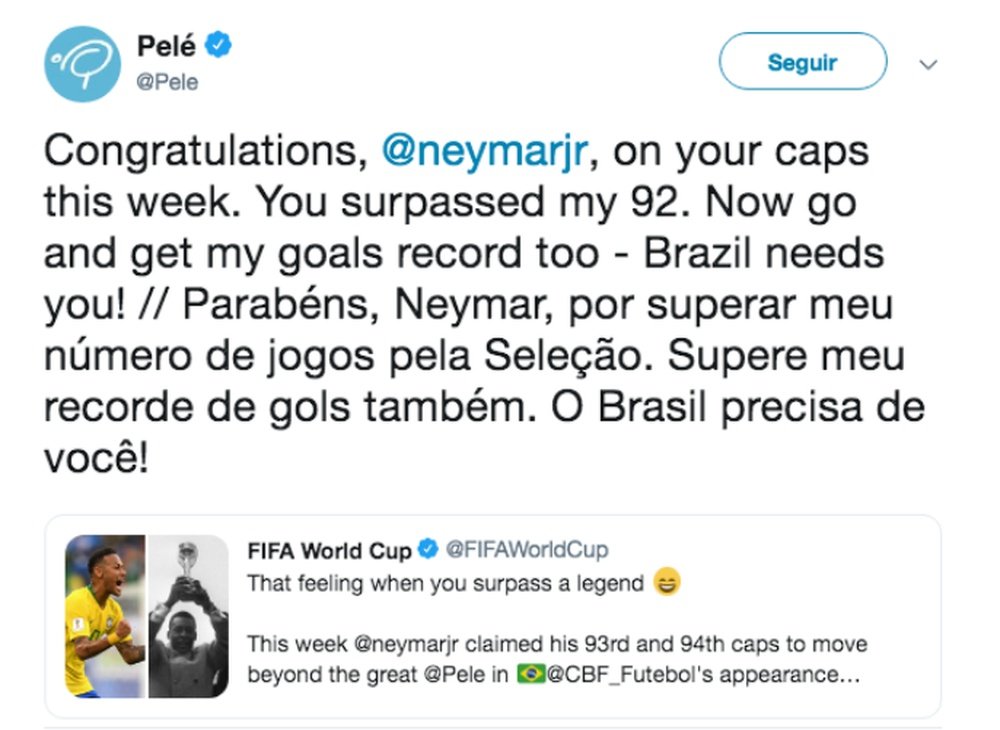 Pelé le lanzó un desafío a Neymar. Pelé