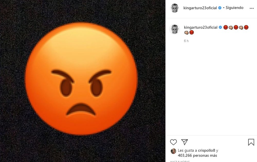 Vidal's anger after being sent off against Madrid. Instagram/kingarturo23oficial