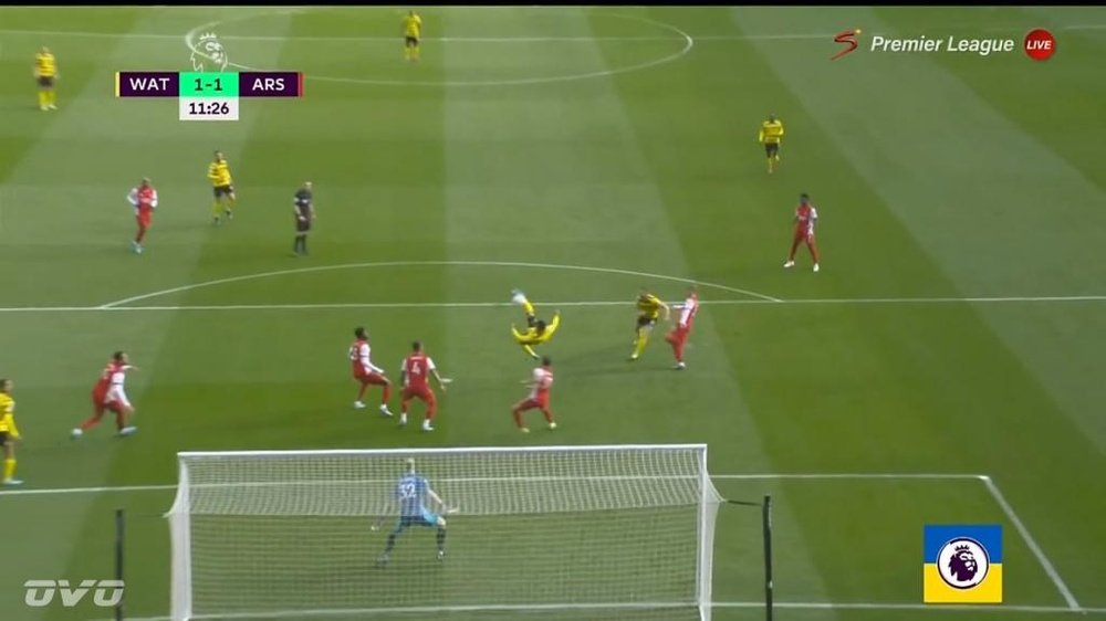 Cucho Hernandez levelled for Watford versus Arsenal. Screenshot/SuperSport