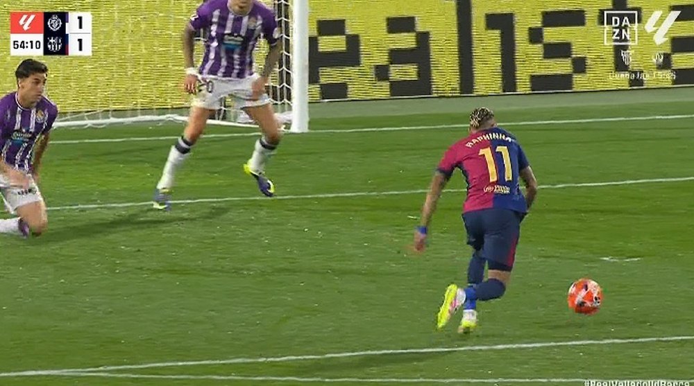 Raphinha igualó el asunto en el José Zorrilla. Captura/DAZN