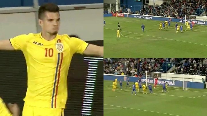 Gheorghe Hagi's son Ianis scores straight from a corner