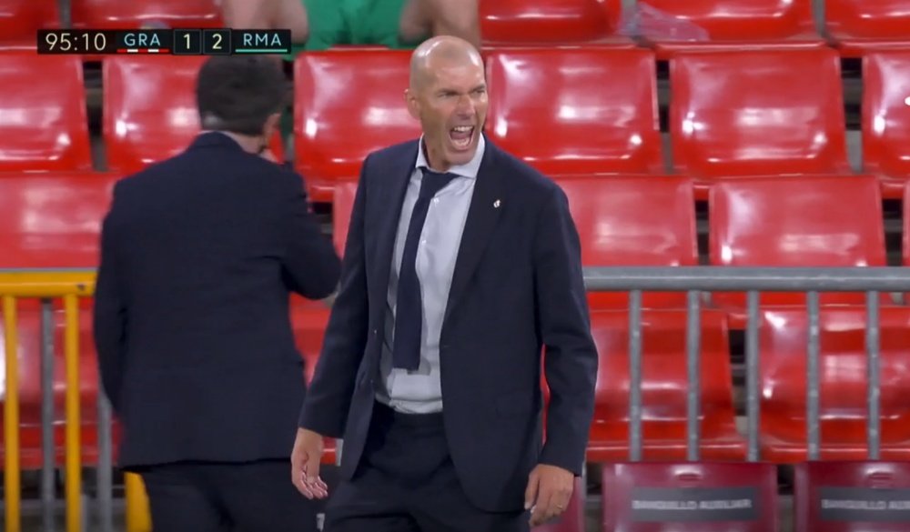 El grito de rabia de Zidane tras ganar al Granada. Captura/LaLiga