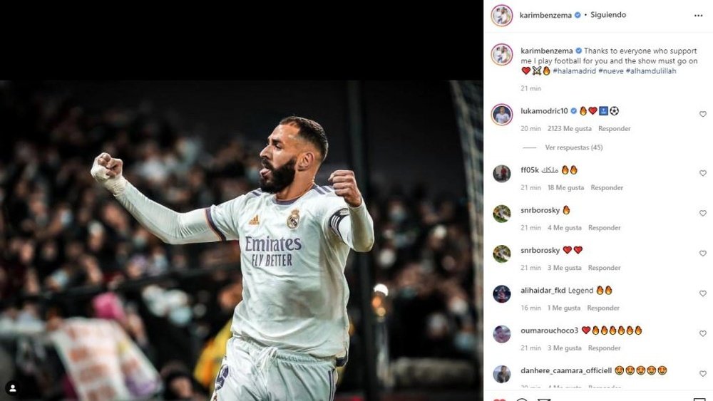 El mensaje de Benzema tras ser cuarto en el Balón de Oro. Instagram/karimbenzema