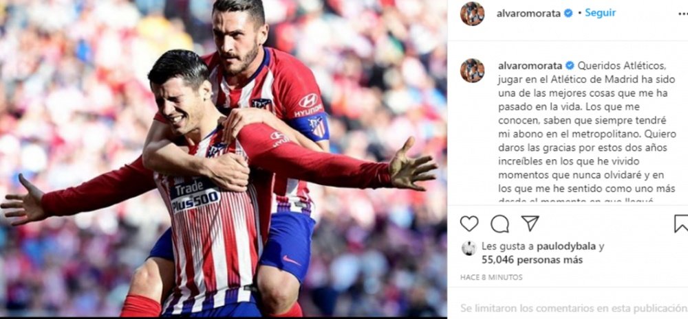 El adiós de Morata a la afición del Atlético. Instagram/alvaromorata