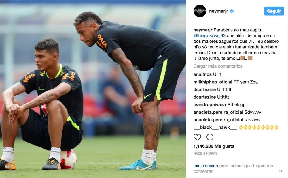Neymar a eu une pensée pour son coéquipier et ami Thiago Silva. Instagram/Neymar