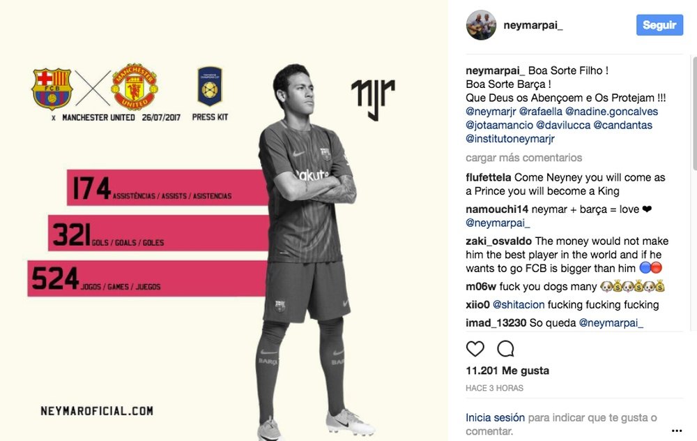El padre de Neymar compartió una publicación bastante enigmática. Instagram/Neymarpai_