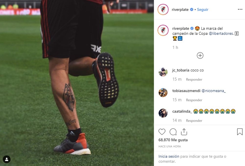 Quintero s'est fait tatouer la Libertadores qu'il a gagné avec Boca. RiverPlate