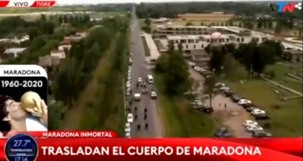 Así fue el traslado del cuerpo de Maradona. Captura/TN