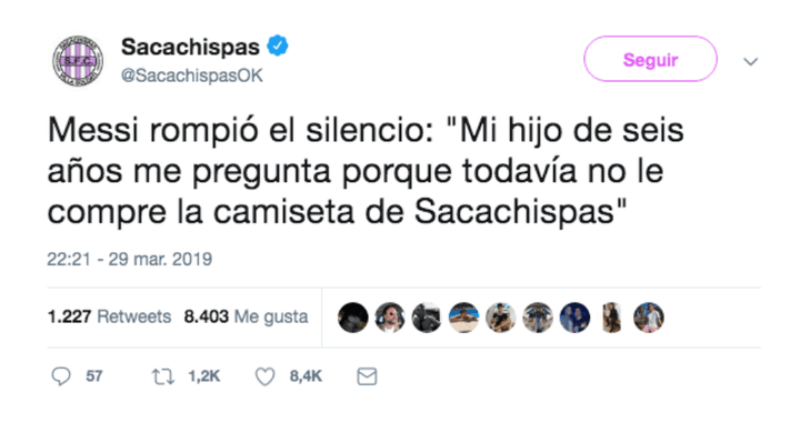 Sacachispas y un tuit cómico sobre Messi